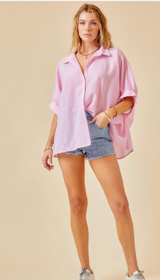 Poppy pink striped oversized button down